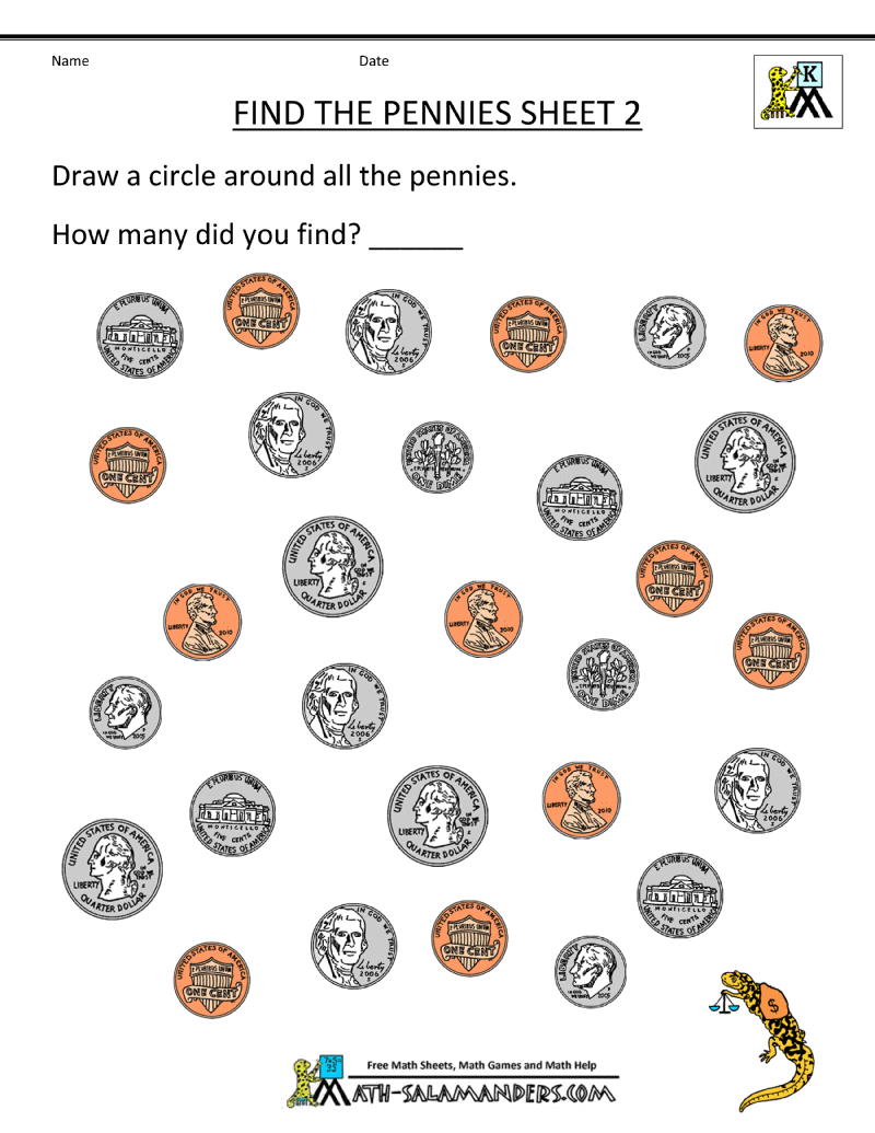Kindergarten Money Worksheets 1st Grade