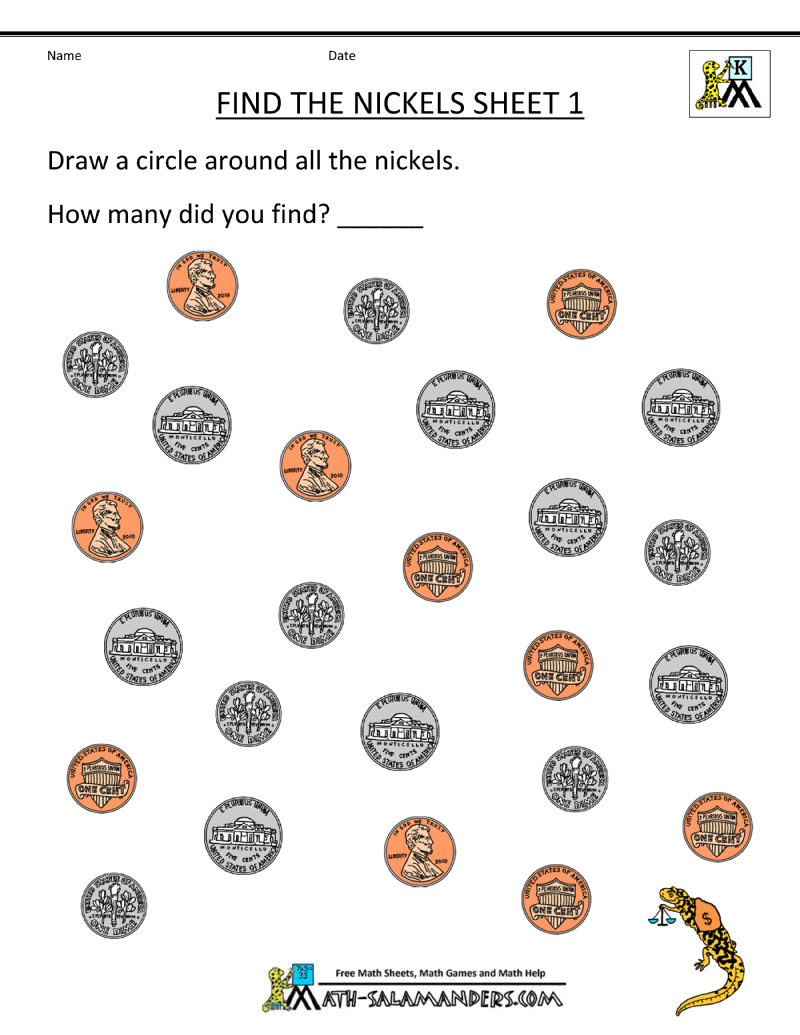 Kindergarten Money Worksheets 1st Grade