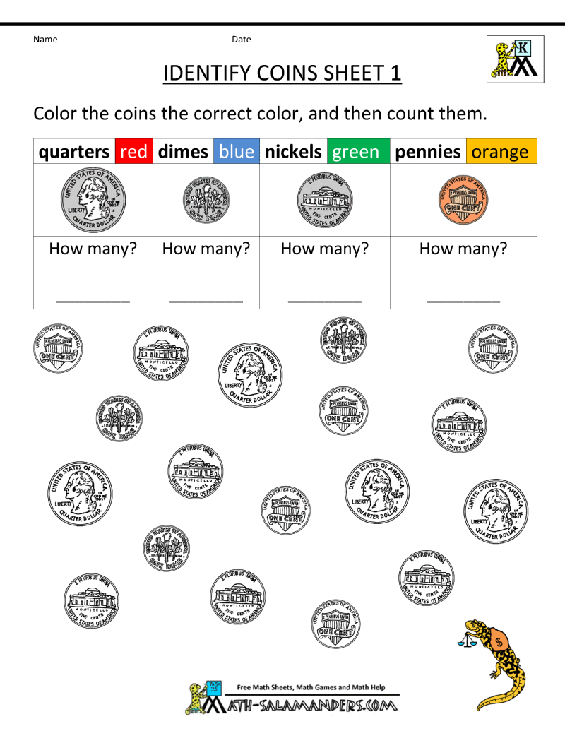 Kindergarten Money Worksheets 1st Grade