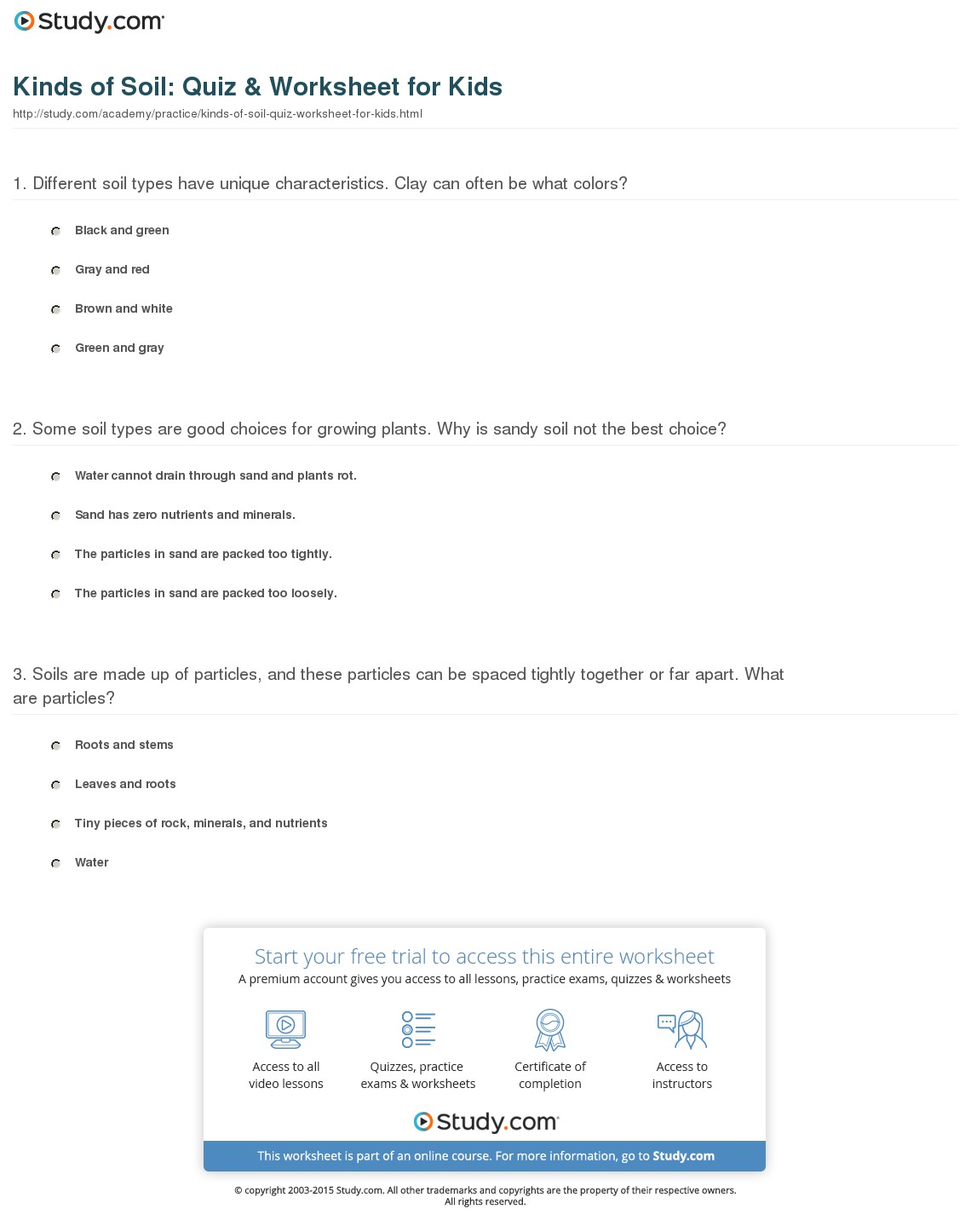 Kinds Of Soil  Quiz & Worksheet For Kids