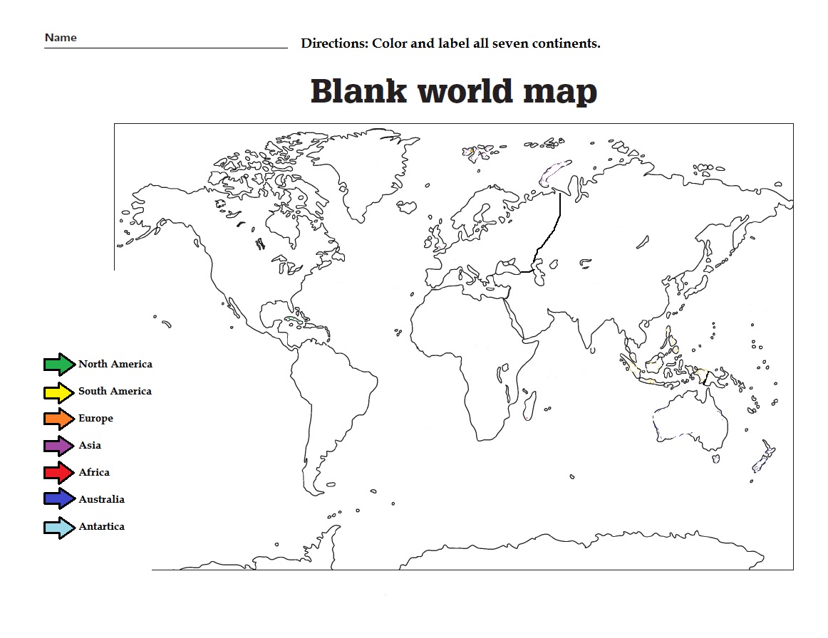 Label The The Continents And Color Them  Great Worksheet For Kids