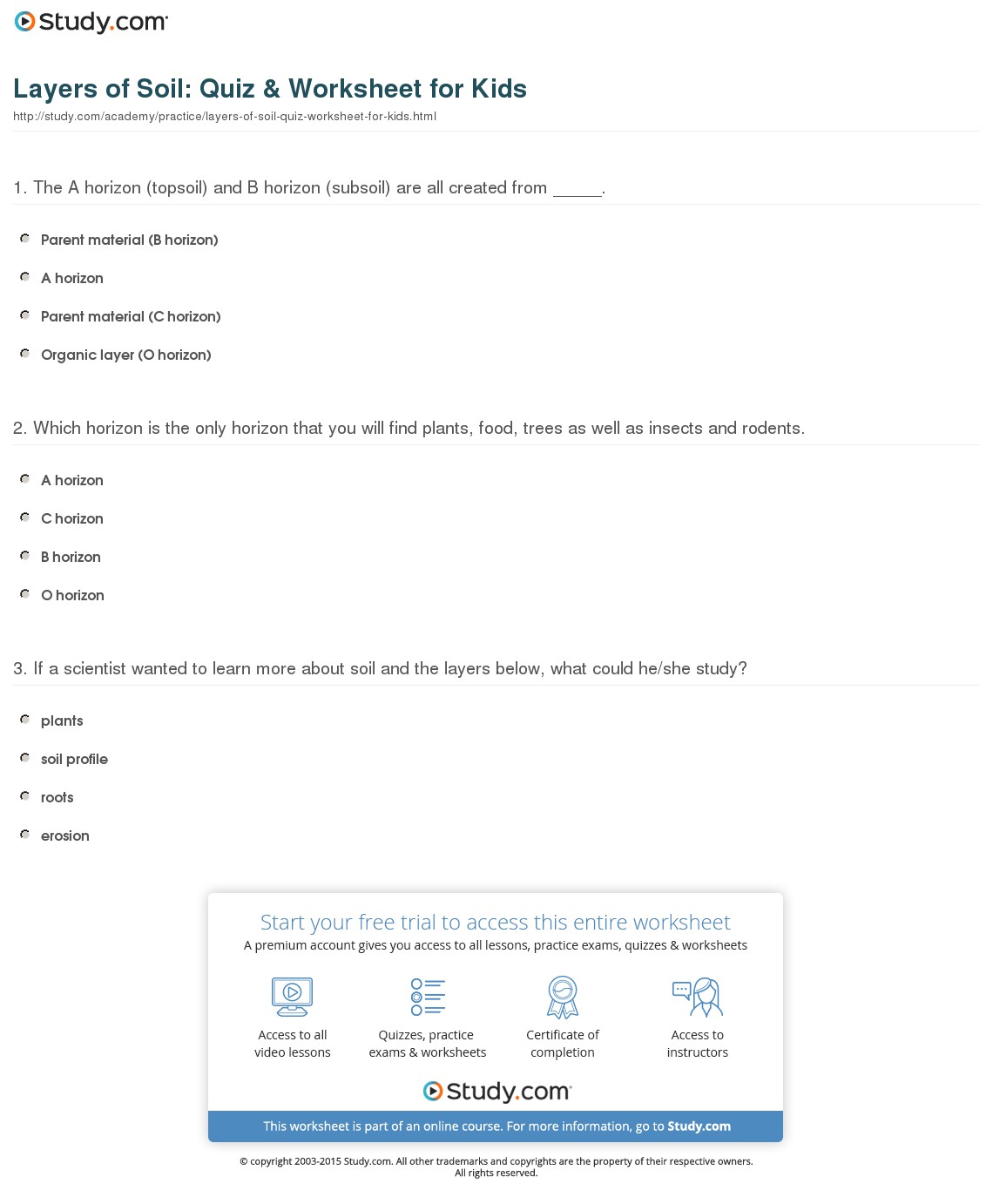 Layers Of Soil  Quiz & Worksheet For Kids