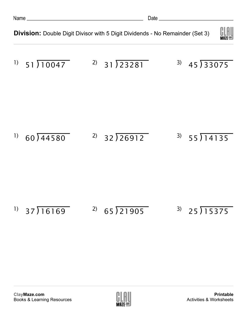 Long Division Worksheet With Double Digit Divisors (set 3)