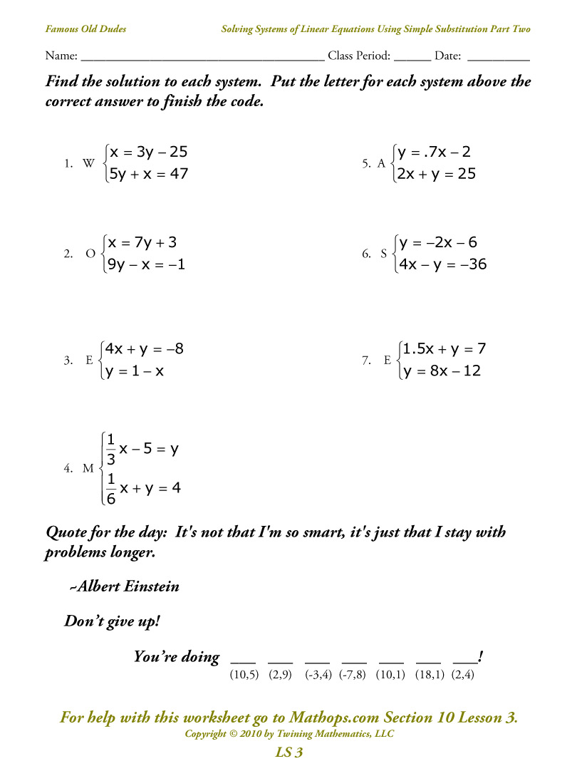 Ls 3  Solving Systems Of Equations Using Simple Substitution Part