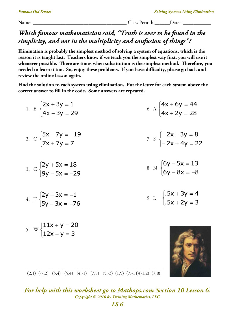 Ls 6  Solving Systems Using Elimination)