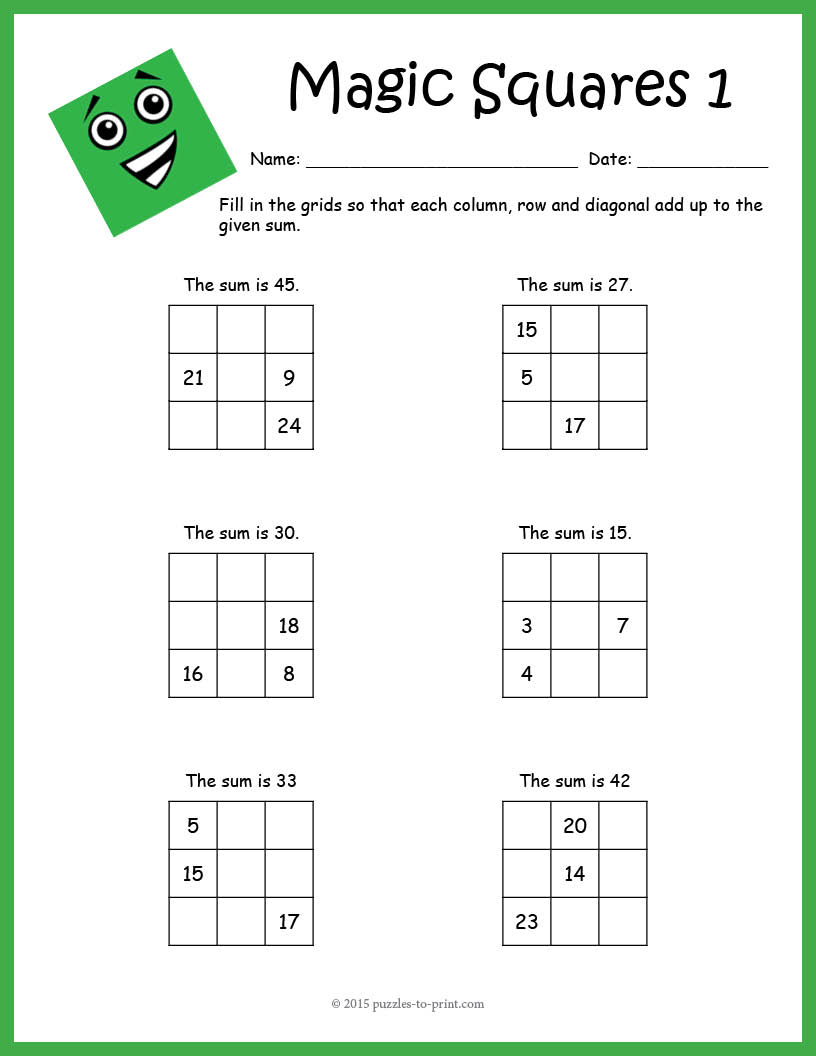 Magic Squares Worksheets