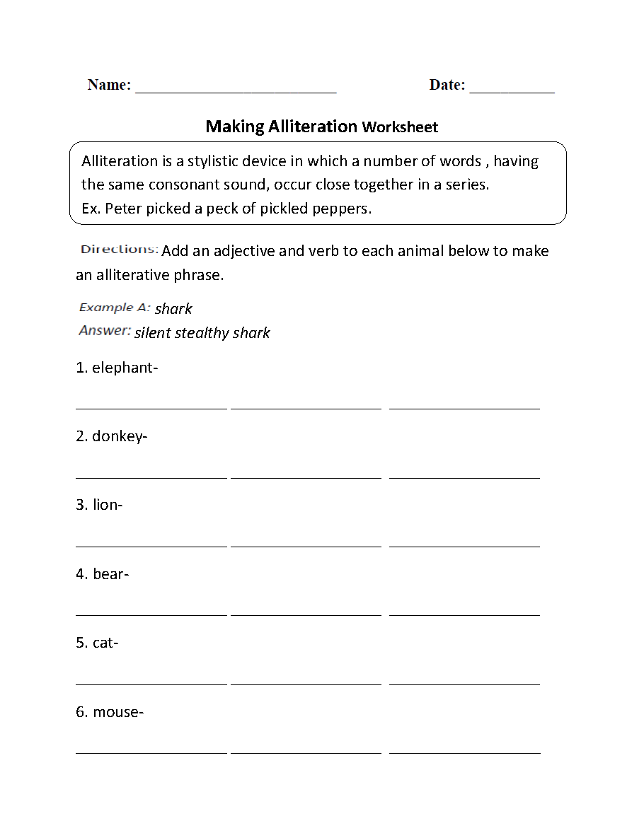 Making Alliteration Worksheet