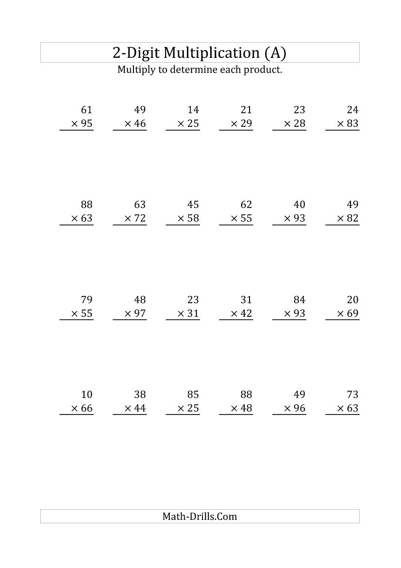 Math   2 Digit Multiplication Worksheets Pichaglobal