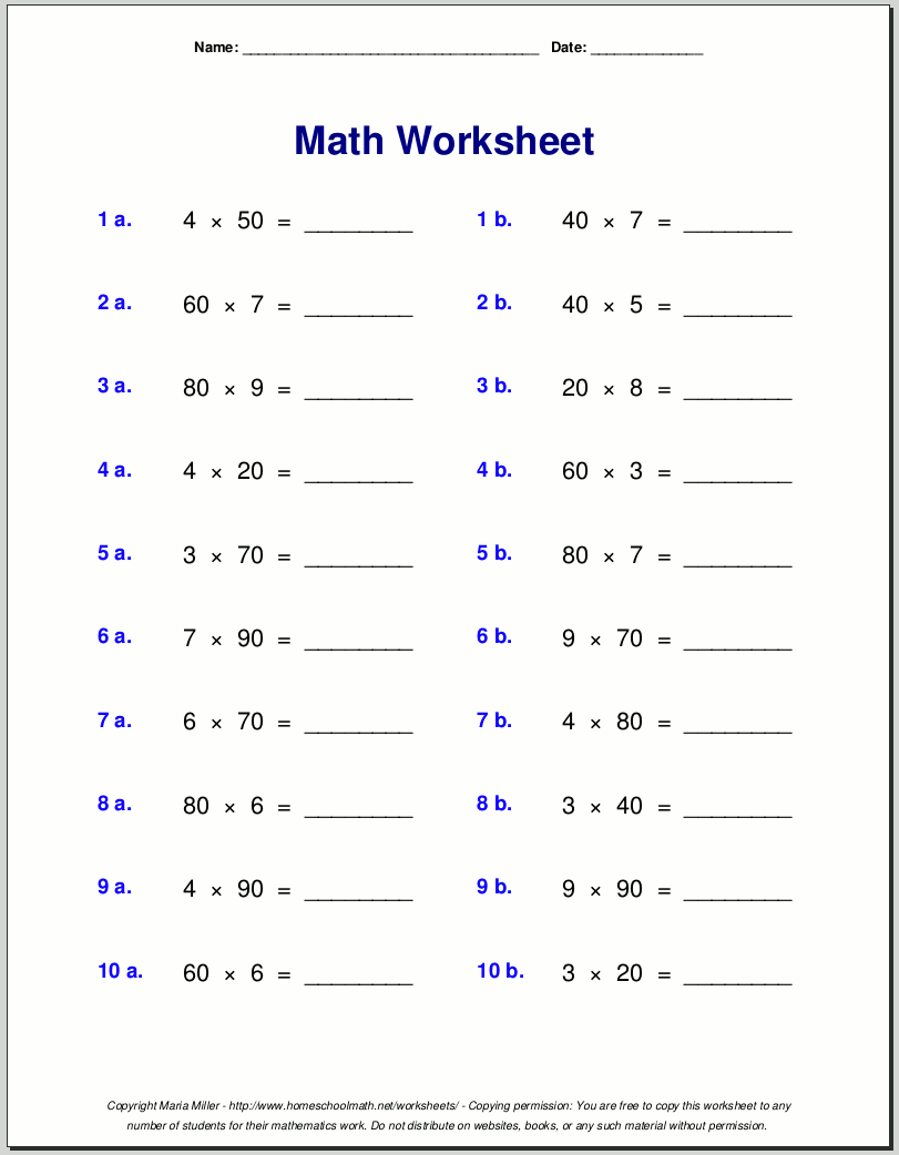 Math   Grade 4 Multiplication Multiply By Whole Tens Single Digit