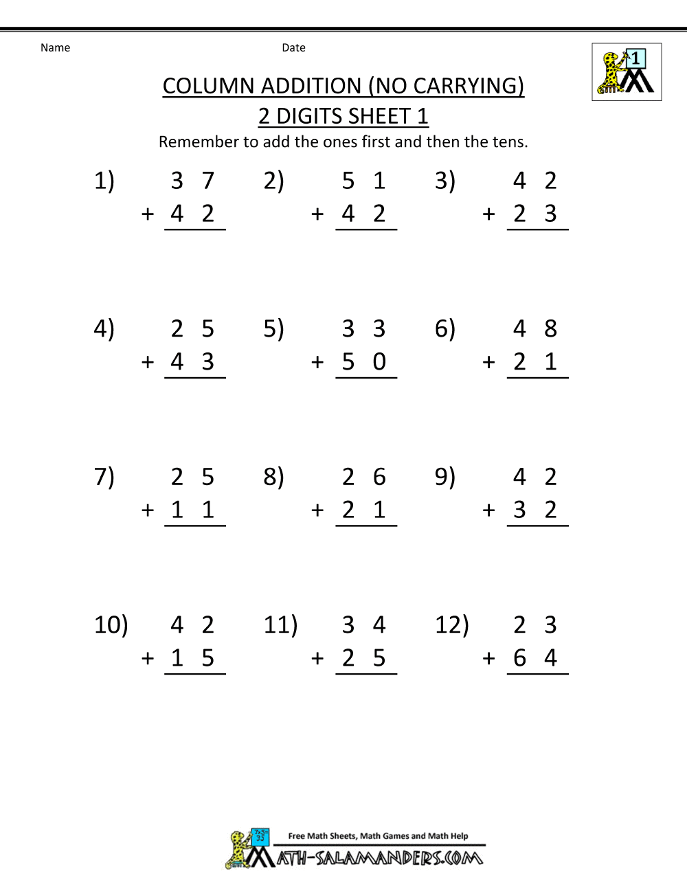 Math Addition Worksheets 1st Grade