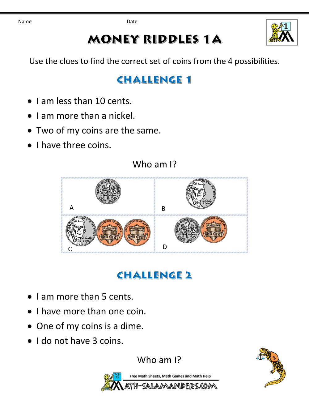 Math Money Worksheets 1st Grade Money Riddles