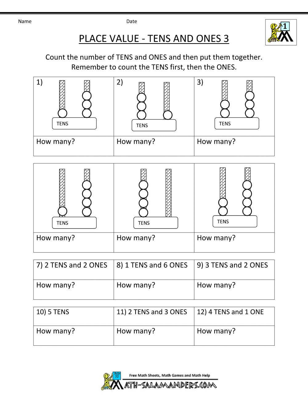 Math Place Value Worksheets 2 Digit Numbers