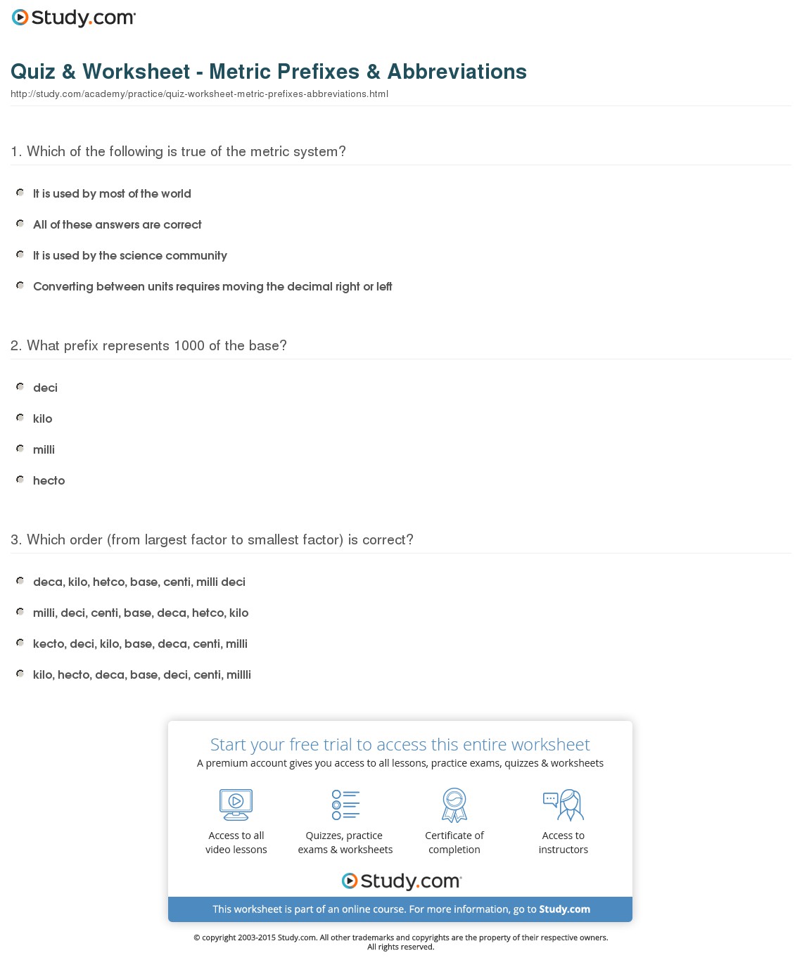 Metric Prefixes Worksheet Free Worksheets Library