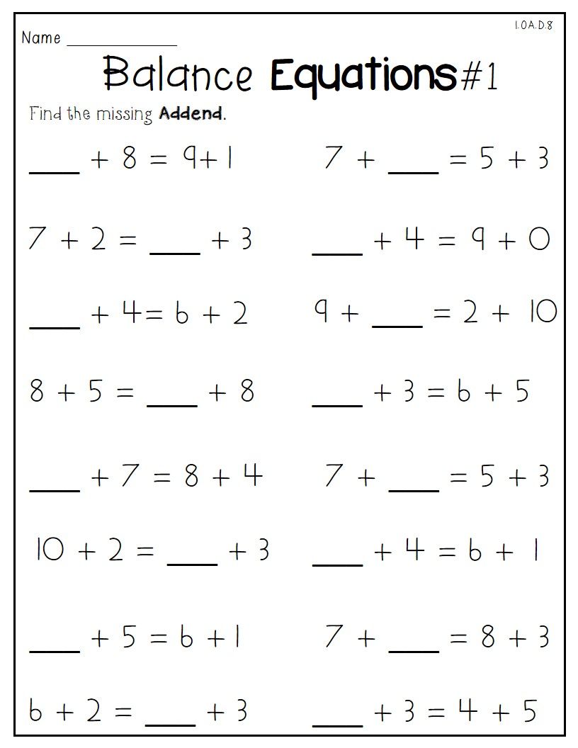 Missing Addends Worksheets  Addition And Subtraction  Common Core