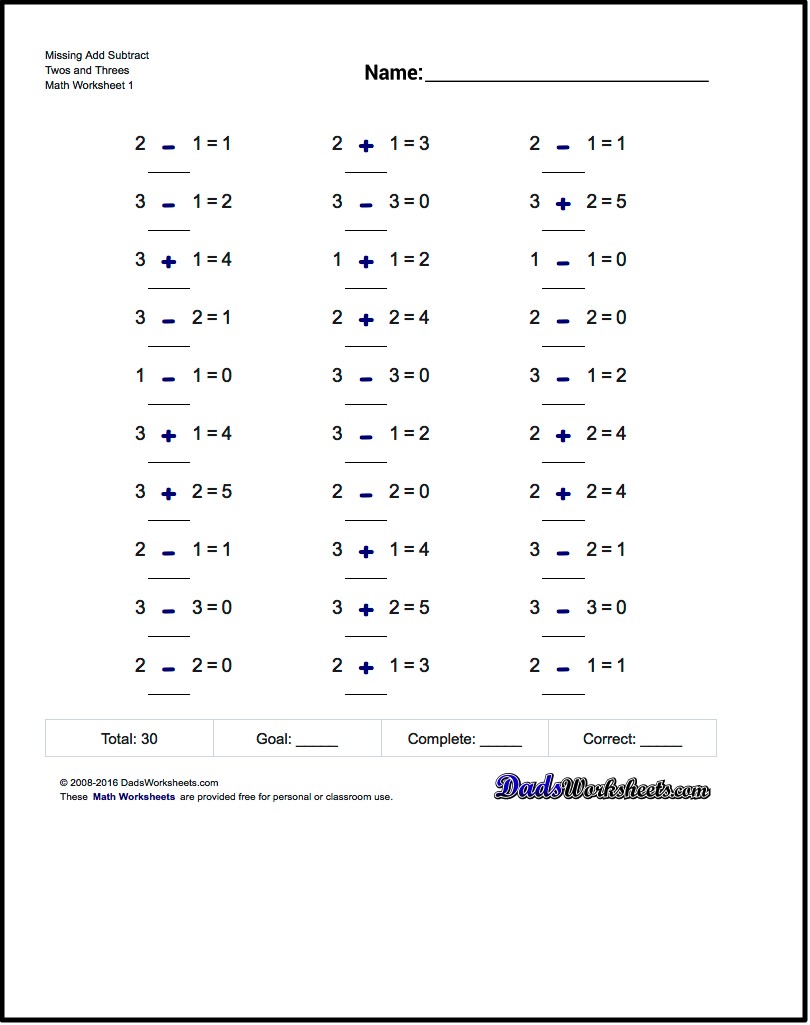 Missing Operator Worksheets For Addition Subtraction Related And