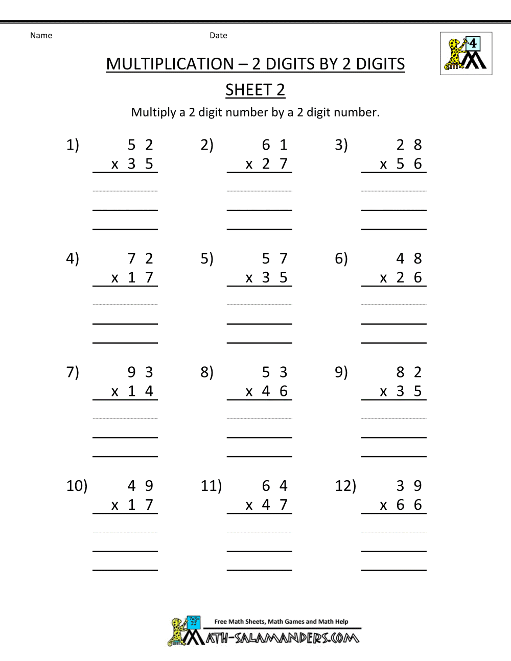 Multiplication Sheets 4th Grade