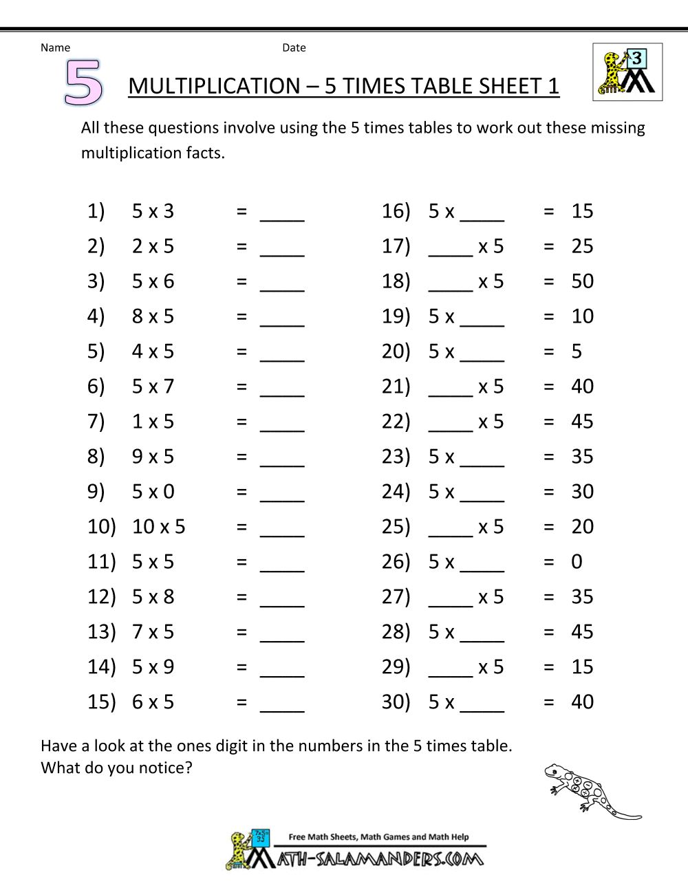 Multiplication Worksheets 1 5 Free Worksheets Library
