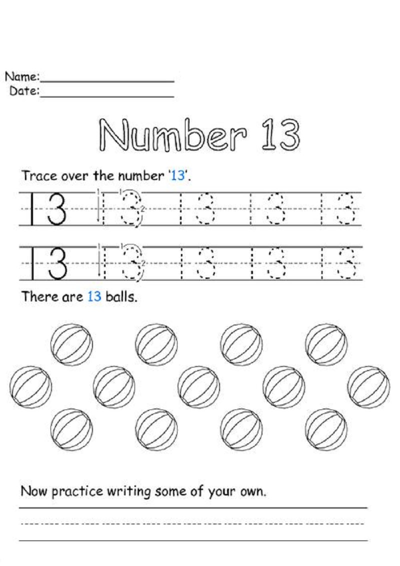 Number 13 Worksheet For Elementary School