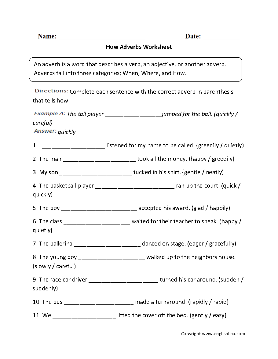 Parts Speech Worksheets