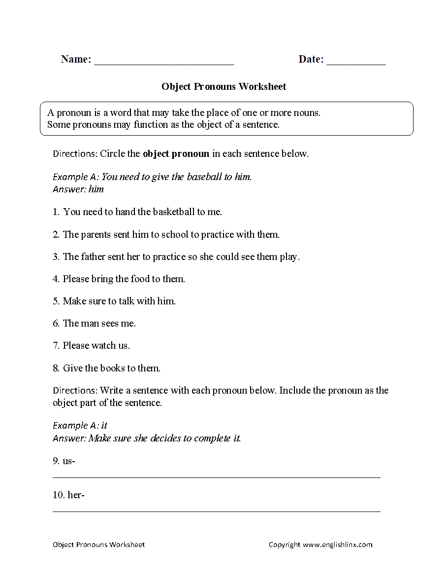 Practicing Object Pronouns Worksheet