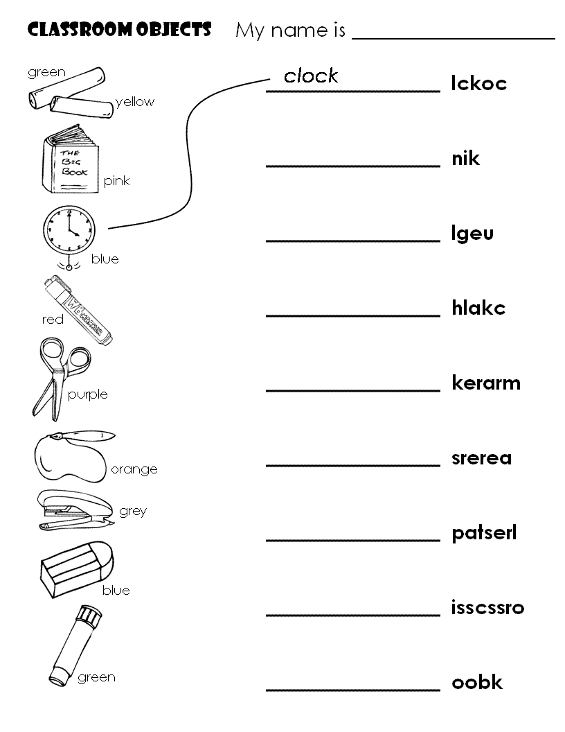 Printable Classroom Objects Matching Worksheet For Kids By