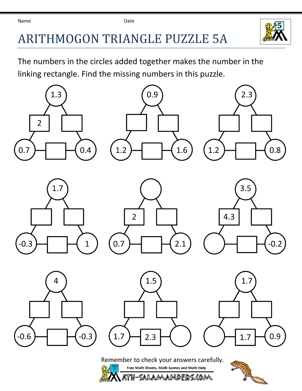 Printable Math Puzzles 5th Grade