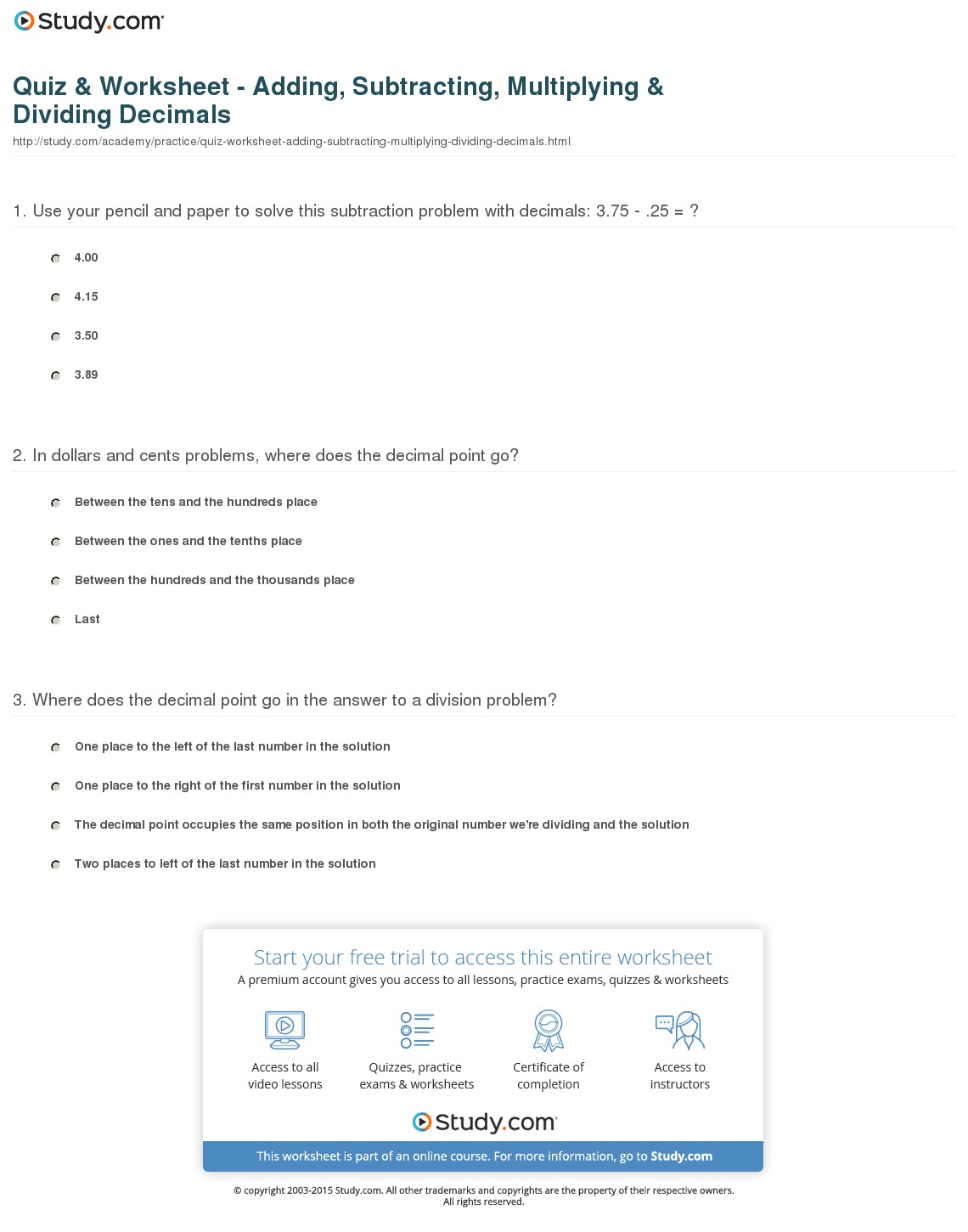 Quiz & Worksheet