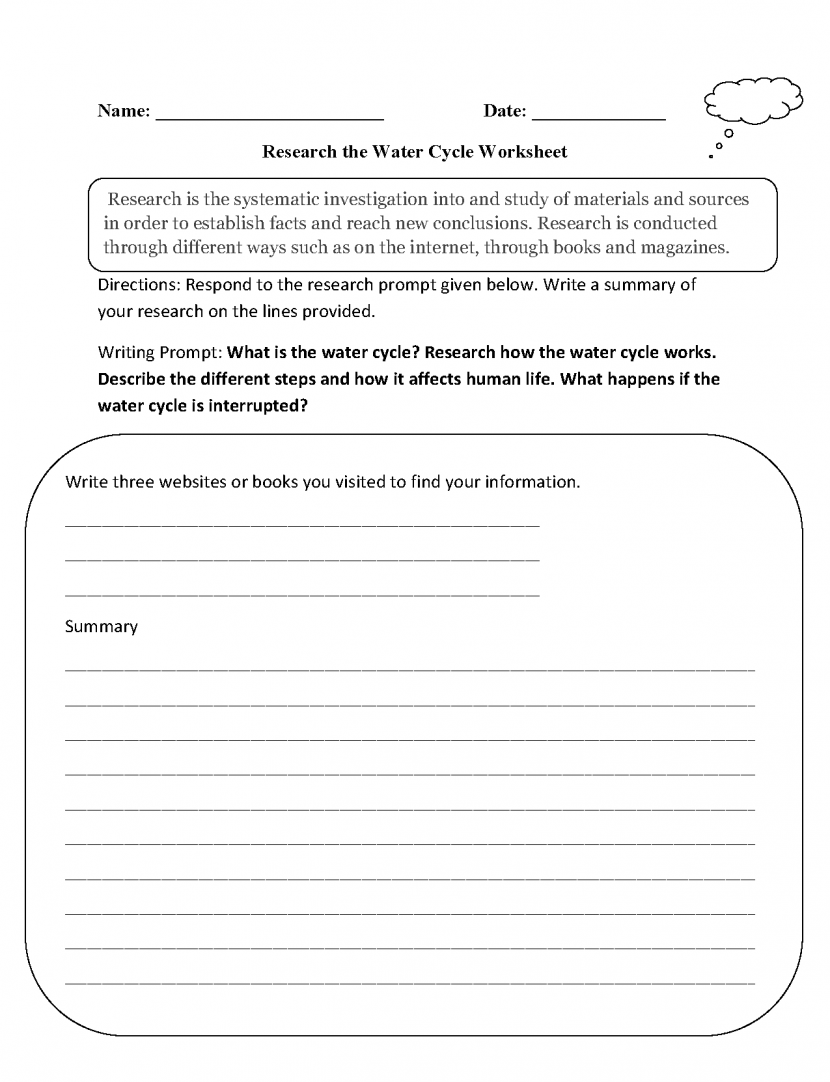Research Worksheets The Water Cycle Work