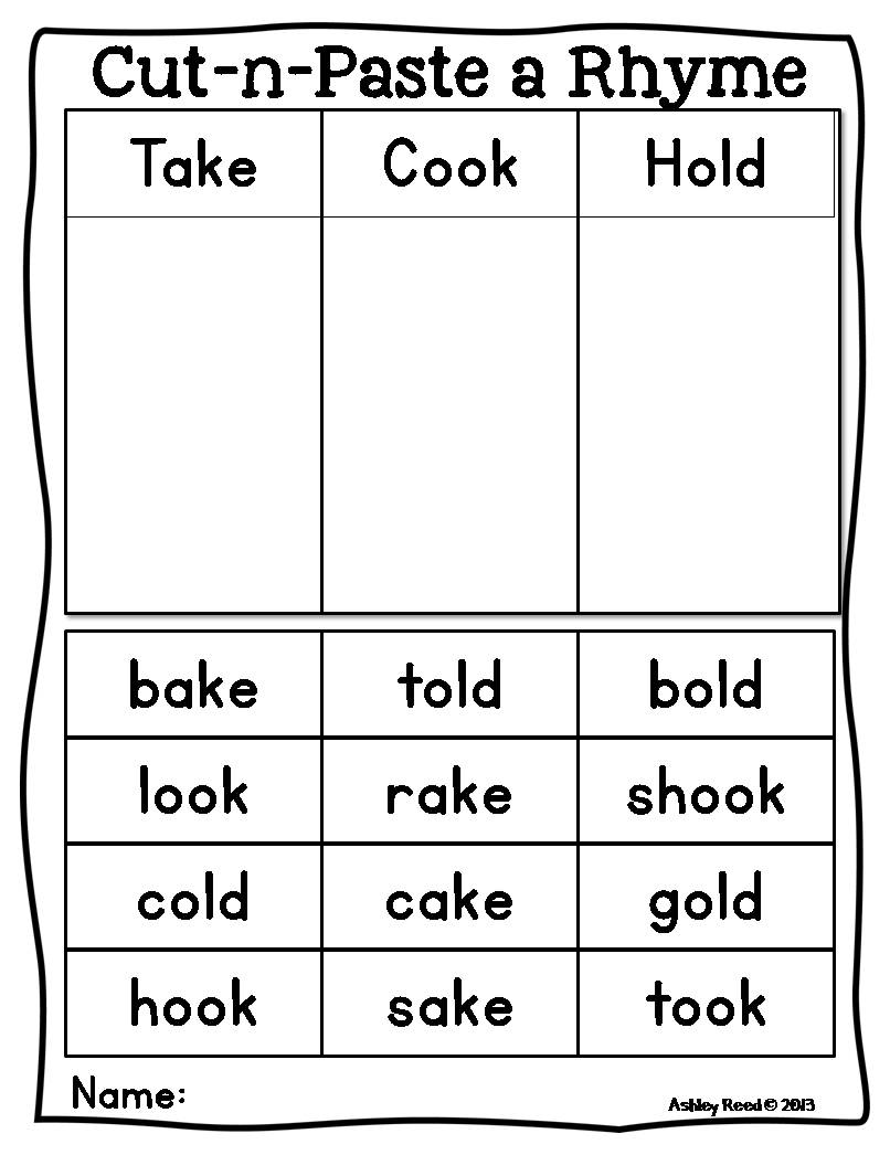 Rhyming Worksheets For Kindergarten Cut And Paste Free Worksheets
