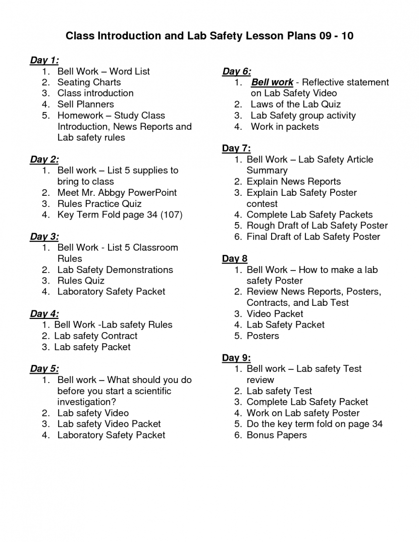 Science Lab Safety Activity Rules And Lesson Plans ...