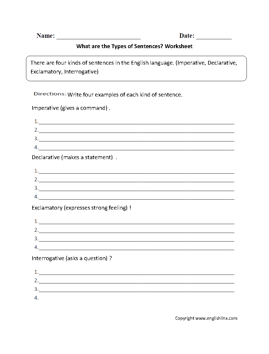 Sentences Worksheets