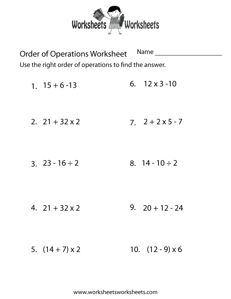 Simple Order Of Operations Worksheet