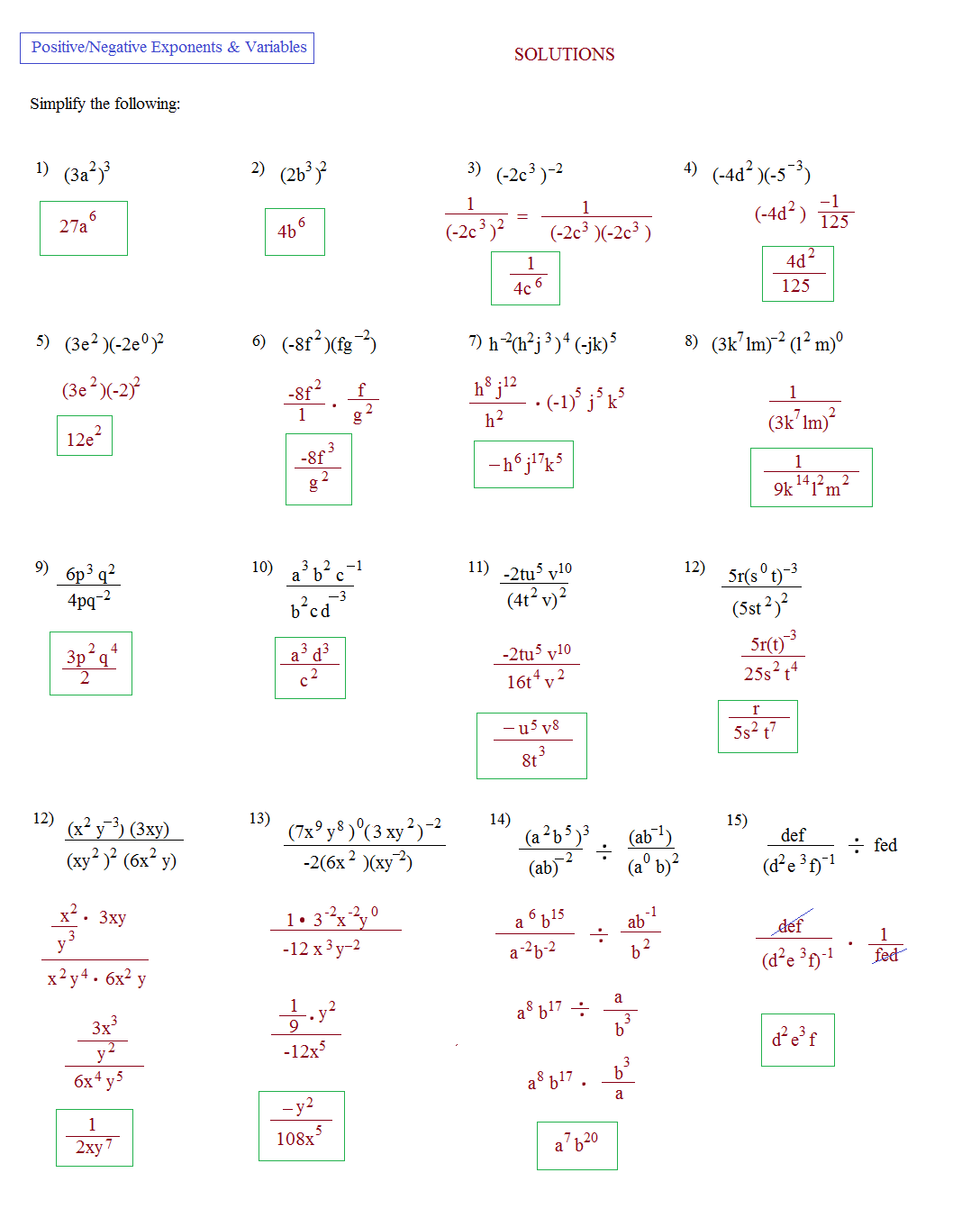 Simplifying Expressions With Exponents Worksheets Free Worksheets