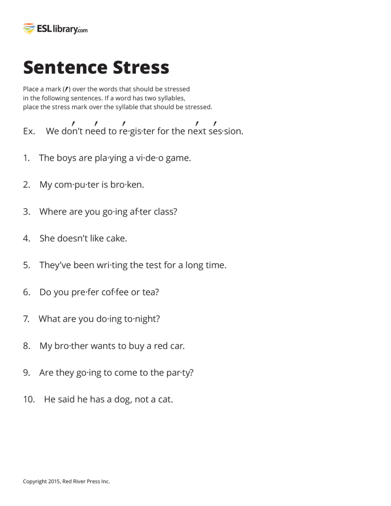 Word Stress Worksheet English Club