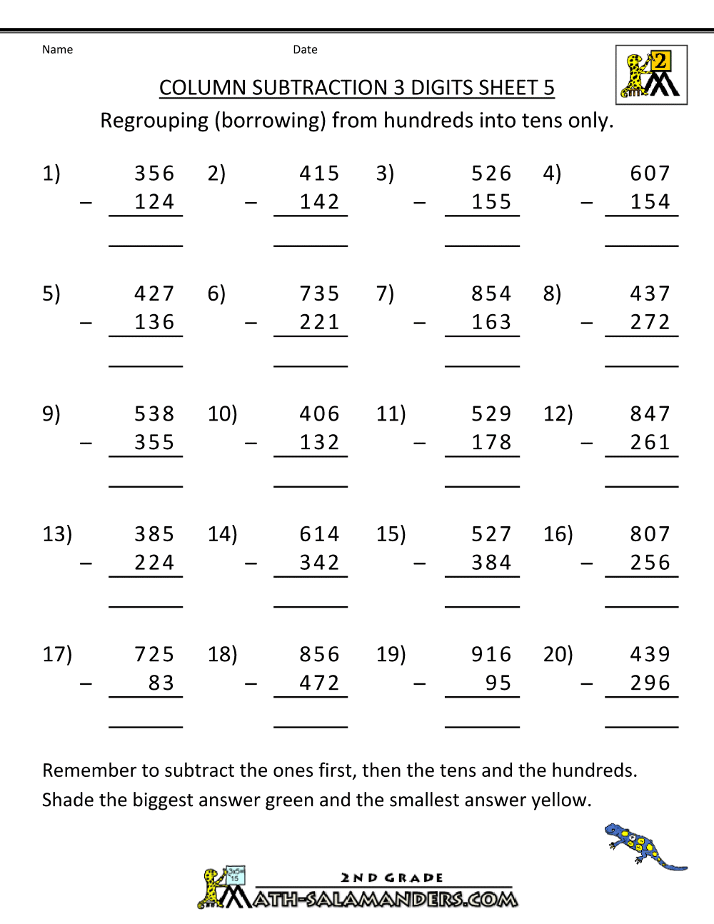 Subtraction With Regrouping Worksheets