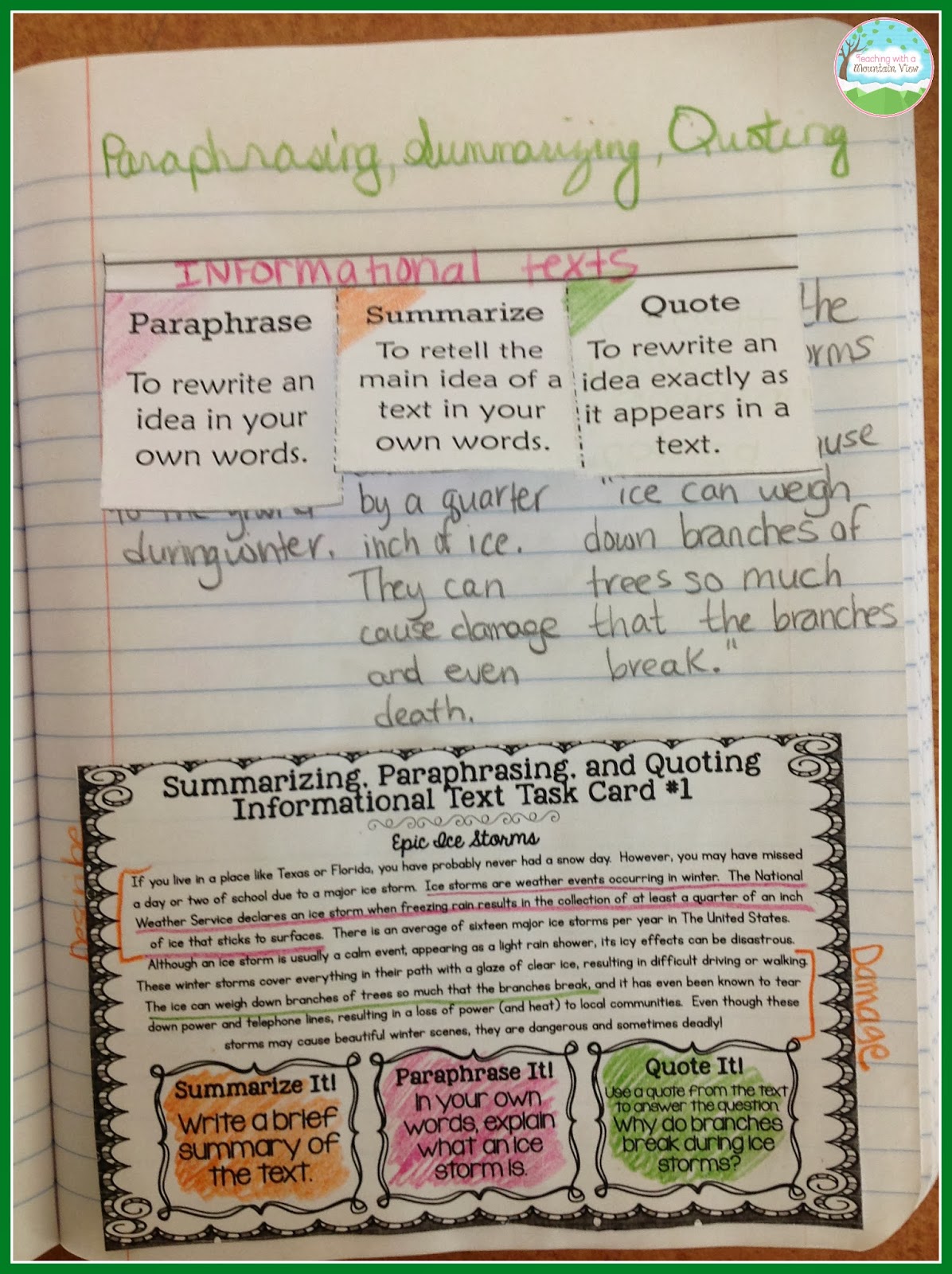 Teaching With A Mountain View  Summarizing, Paraphrasing, And