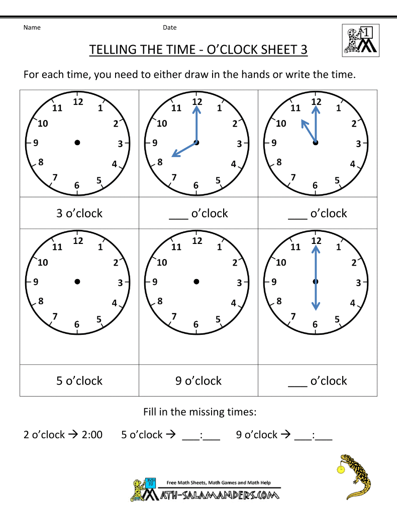 Telling Time Worksheets