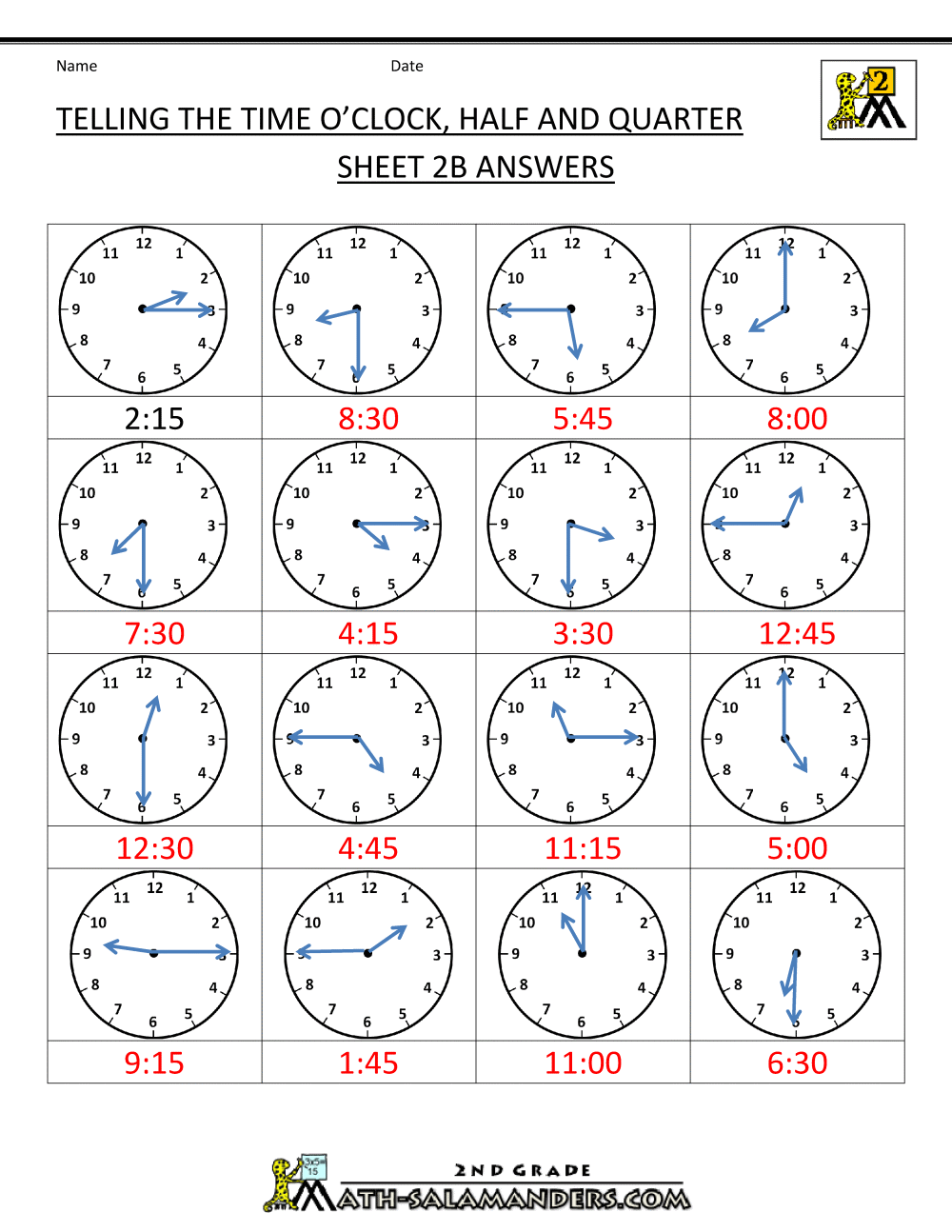 Time Worksheet O'clock, Quarter, And Half Past