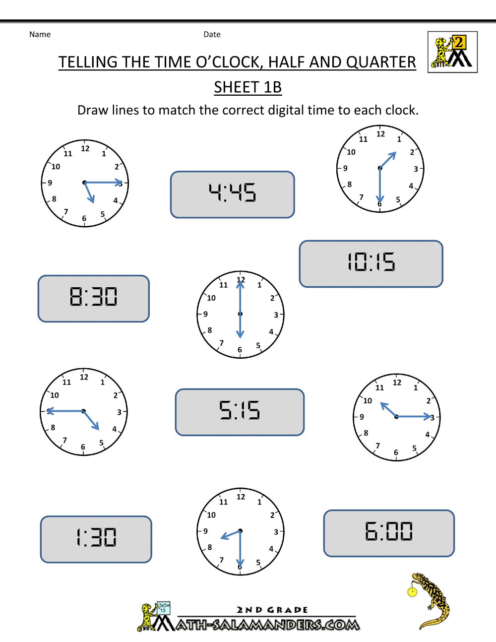 Time Worksheet O'clock, Quarter, And Half Past