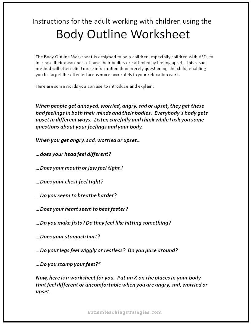 Upset Body Worksheet To Help Kids With Asd