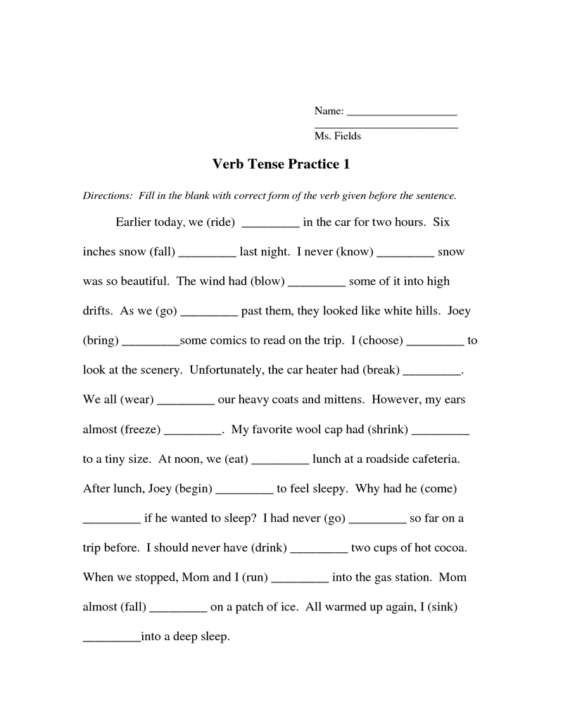 Verb Tense Worksheet
