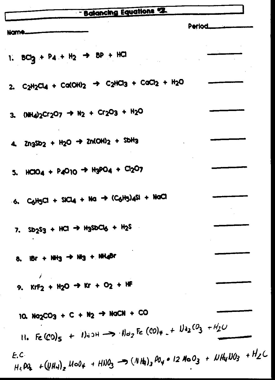 Word Chemical Equations Worksheet Free Worksheets Library