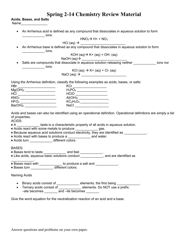 Worksheet  Acids And Bases Worksheet Answer Key  Mytourvn