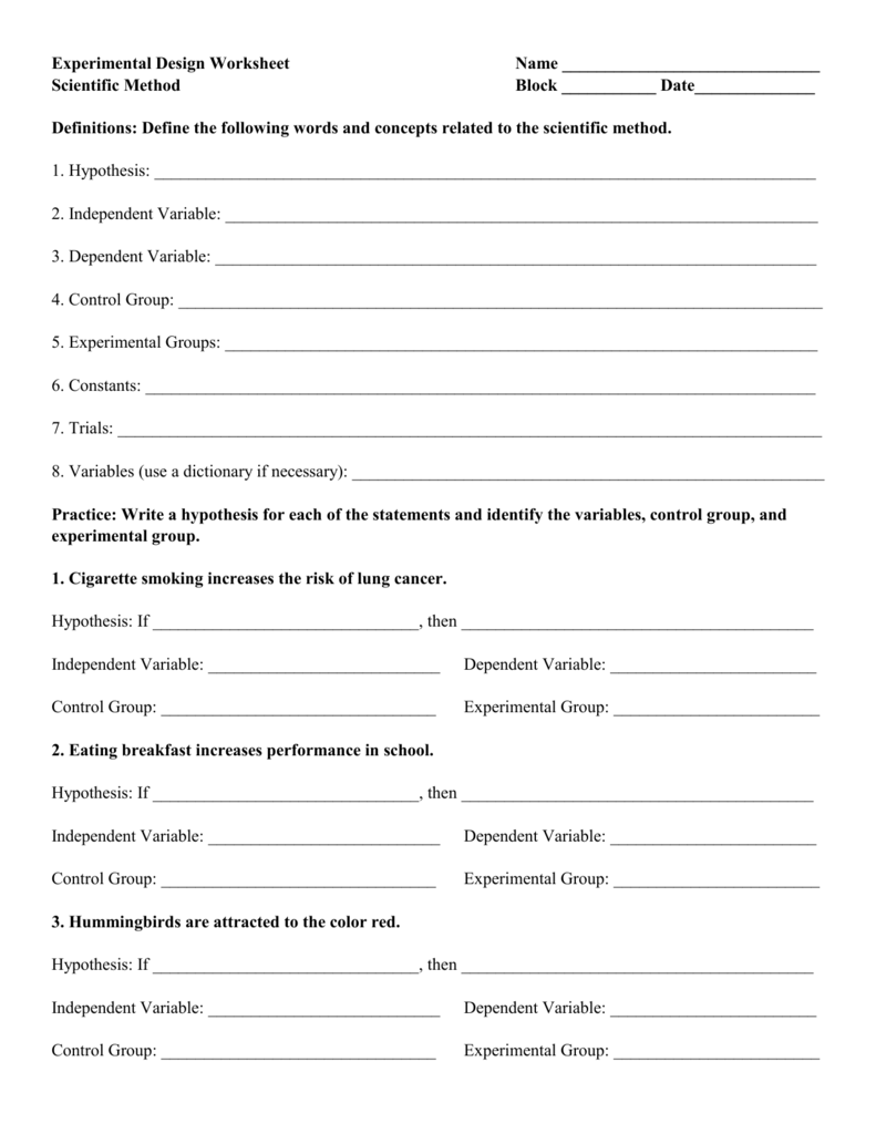 Worksheet Design An Experiment Worksheet Mytourvn ...