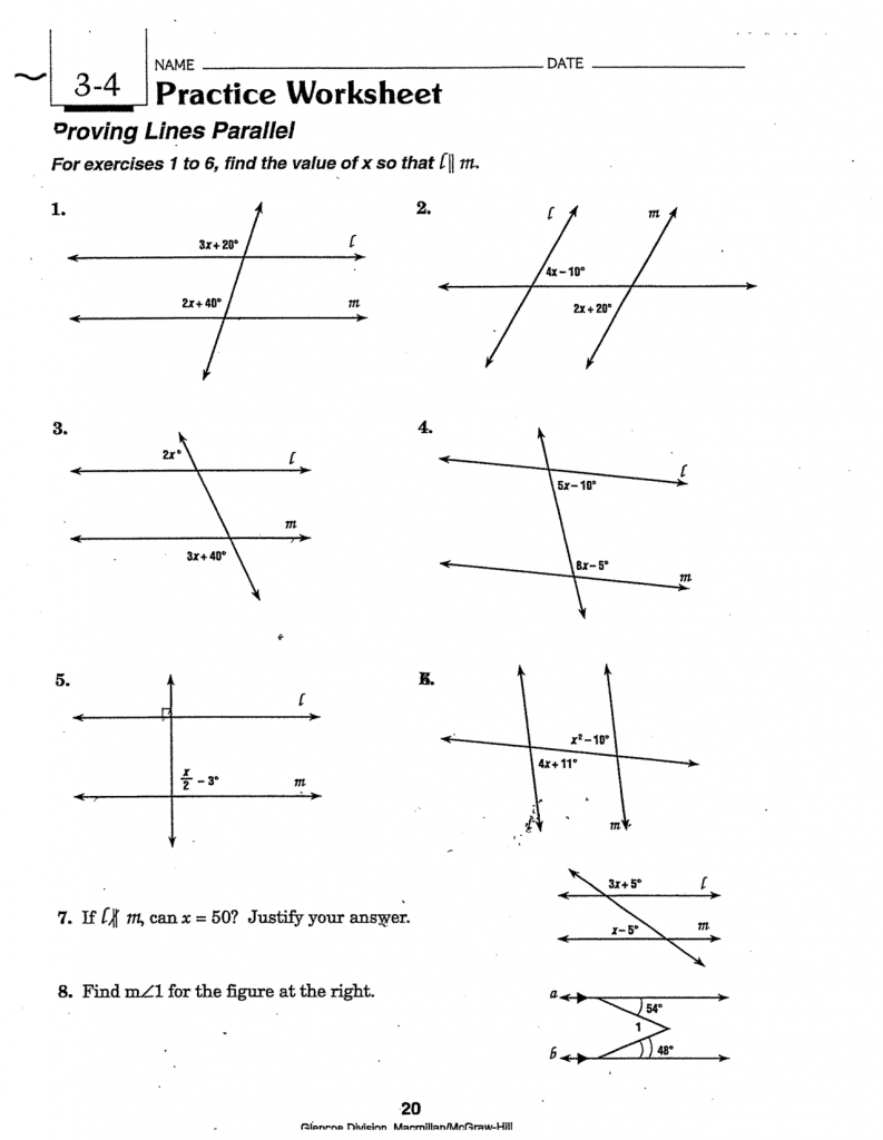 Parallel Lines And Transversals Worksheet Answers