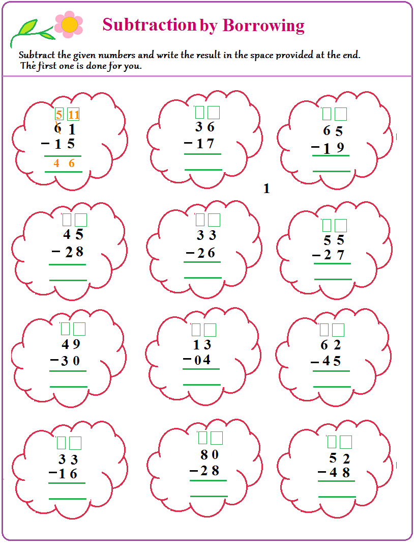 Worksheet On Borrow And Subtract