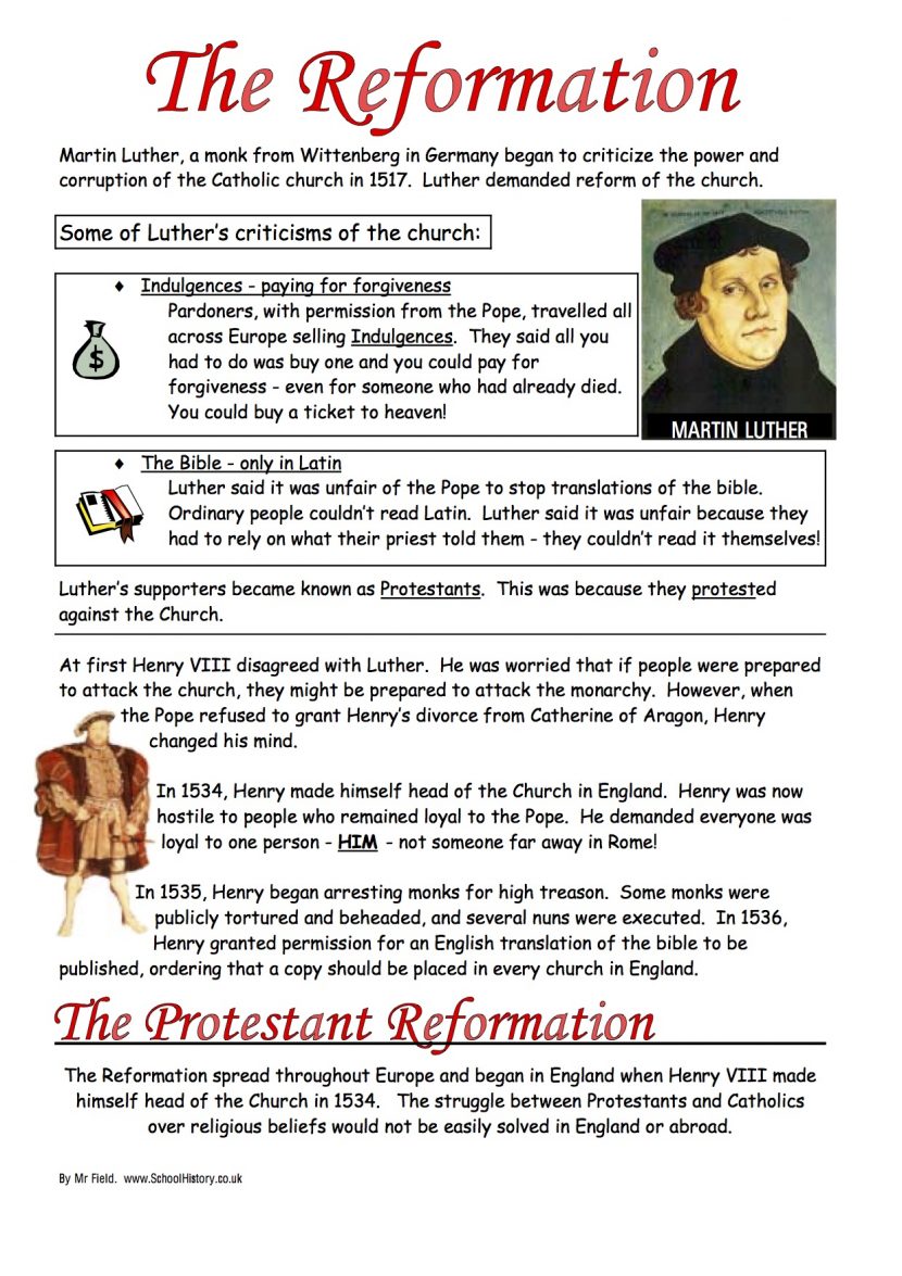 Worksheet Protestant Reformation Luizah And Martin Luther Lesson