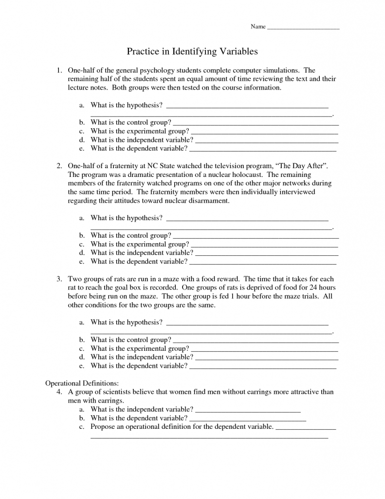 Worksheets  Identifying Variables Worksheet  Atidentity Com Free