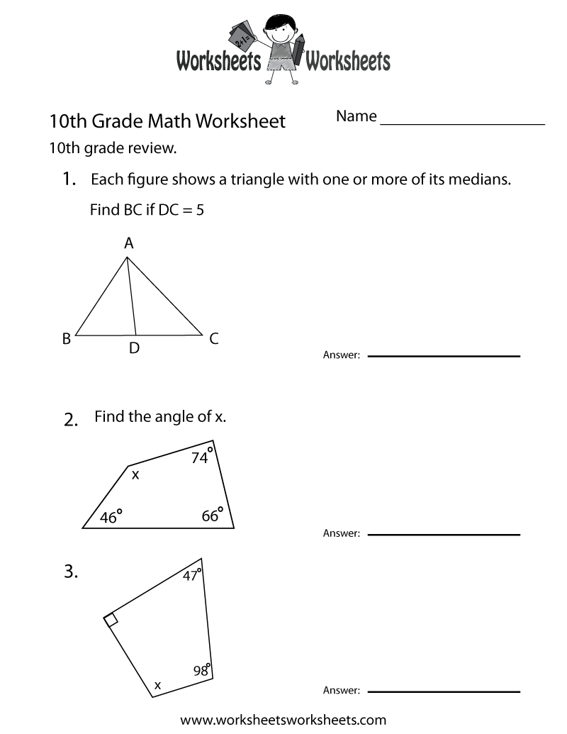 10th Grade Math Worksheets
