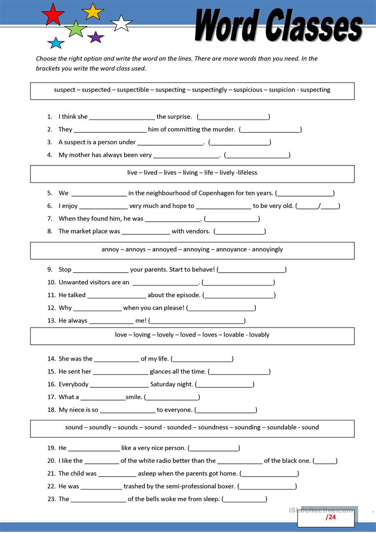 11 Free Esl Word Classes Worksheets